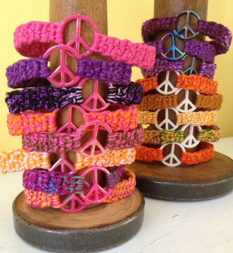Peace Sign Friendship Bracelets Crochet Birthday Party Favor Hippie Costume Music Festival Retro Accessory Preteen Teen Adult Surfer Girl