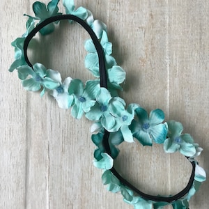 Plumeria Headband Teal Flower Halo Crown Music Fest Summer Hawaiian Luau Tropical Wedding Hippie Costume Halloween Peace Love Happiness