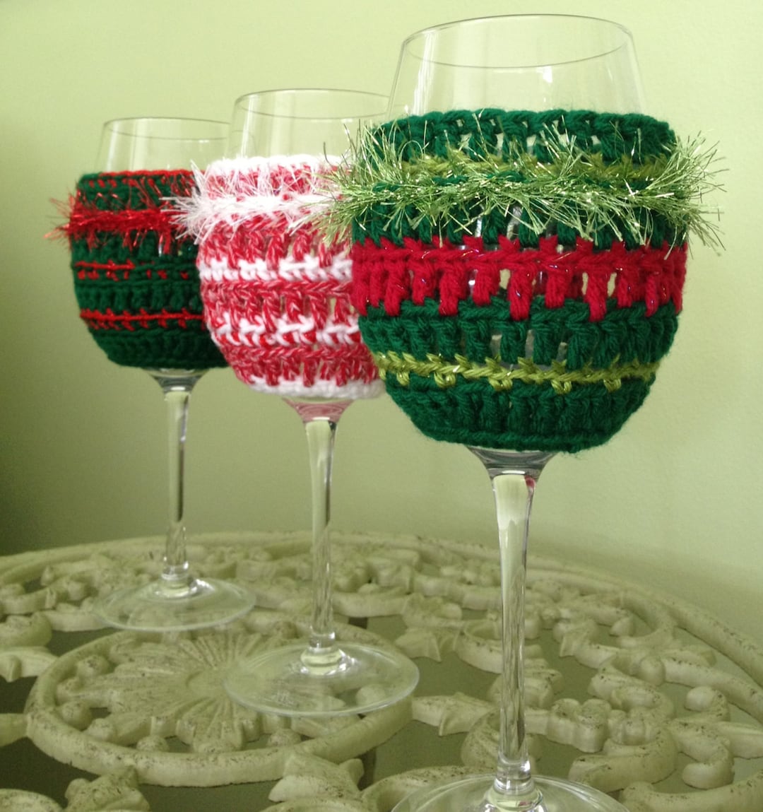Ugly Christmas Sweater Wine Glass Cover Crochet Vineyard Tasting Party Favor Hostess Holiday Gift Beverage Drink Holder Tacky White Elephant Etsy UK