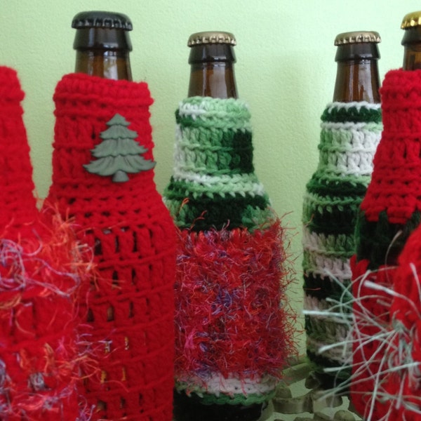 Ugly Christmas Sweater Beer Bottle Cover Drink Hugger Funny Party Favor Crochet Holiday Hostess Gift Tacky Secret Santa White Elephant Gift