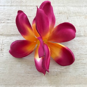 Plumeria Hair Clip Frangipani Flower Fuchsia Orange Hippie Mermaid Costume Pin Up Surfer Girl Beach Wedding Tropical Hawaii Luau Festival image 6