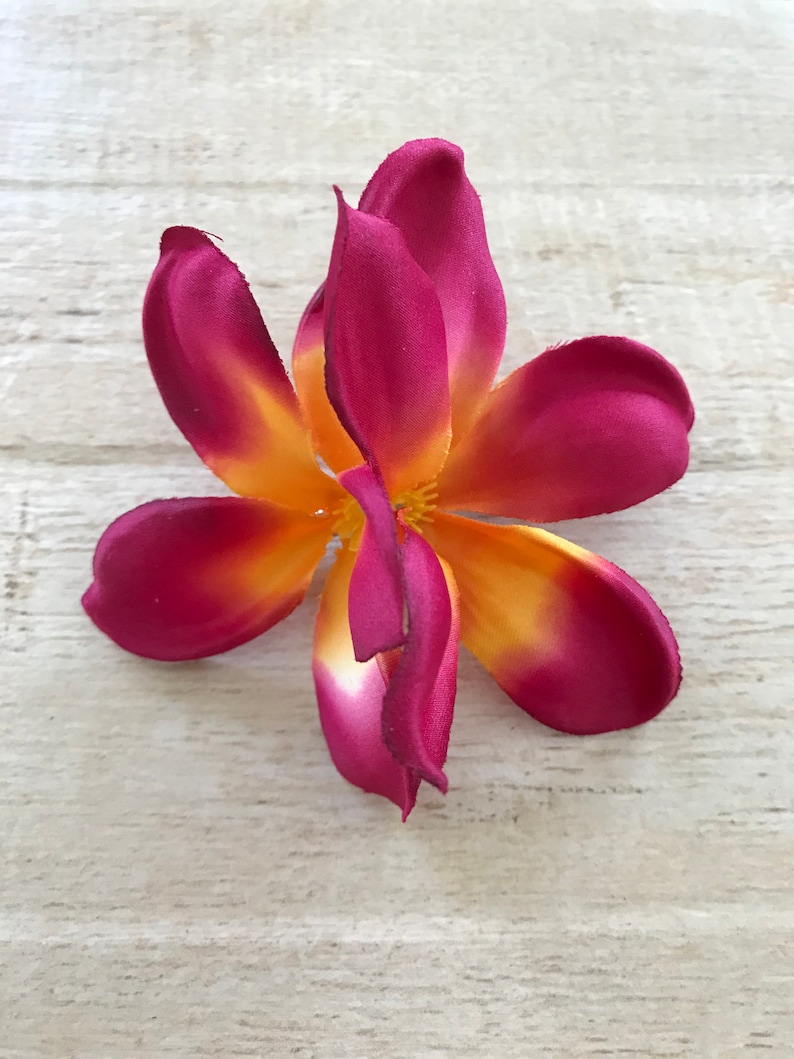 Plumeria Hair Clip Frangipani Flower Fuchsia Orange Hippie Mermaid Costume Pin Up Surfer Girl Beach Wedding Tropical Hawaii Luau Festival image 6