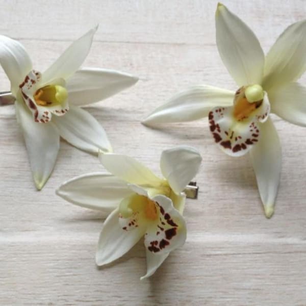 Flower Hair Clip Orchid White Yellow Silk Hippie Mermaid Costume Pin Up Surfer Girl Beach Outdoor Wedding Tropical Hawaiian Luau Music Fest