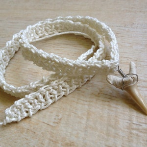 Shark Tooth Necklace Fossil Crochet Hemp Beach Jewelry Ocean - Etsy