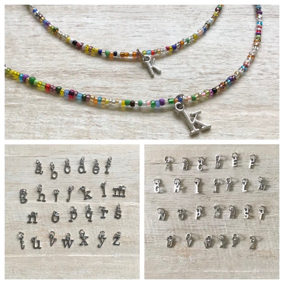 Seed Bead Initial Charm Necklace, Retro Jewelry, Hippie Boho Music Festival Party Y2K Boho Girlfriend Mother Daughter BFF Personalize Gift