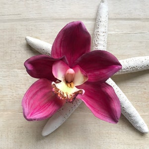 Orchid Hair Clip Large Fuchsia Silk Flower Cymbidium Hippie Mermaid Costume Pin Up Surfer Girl Beach Wedding Tropical Hawaii Luau Music Fest