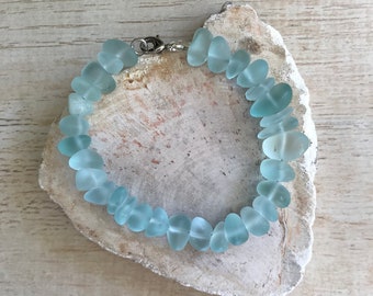 Sea Glass Bracelet Blue Green Pebble Nugget Beach Jewelry Mermaid Ocean Sea Waves Surf Surfer Girl Girlfriend Wife Mother Grandmother Gift