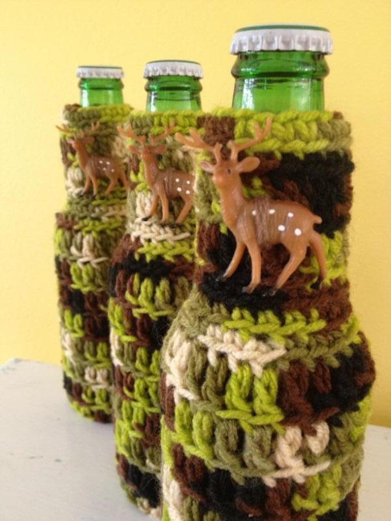 Camo Beer Bottle Cover Ugly Christmas Tacky Sweater Party Favor Drink Holder Deer Camp Outdoor Mountain Hunter Man Cave White Elephant Gift image 4