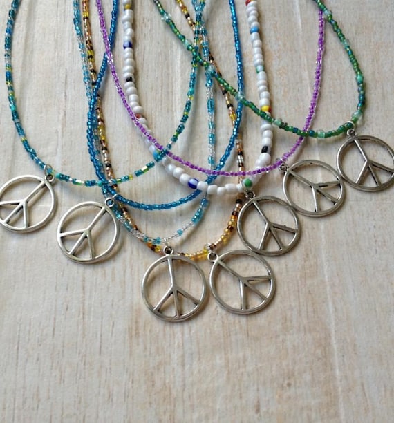 Peace Sign Necklace Seed Bead Boho Hippie Costume Rock Concert Music  Festival Love Happiness Retro Preteen Teen Adult BFF Best Friend Gift -   Canada