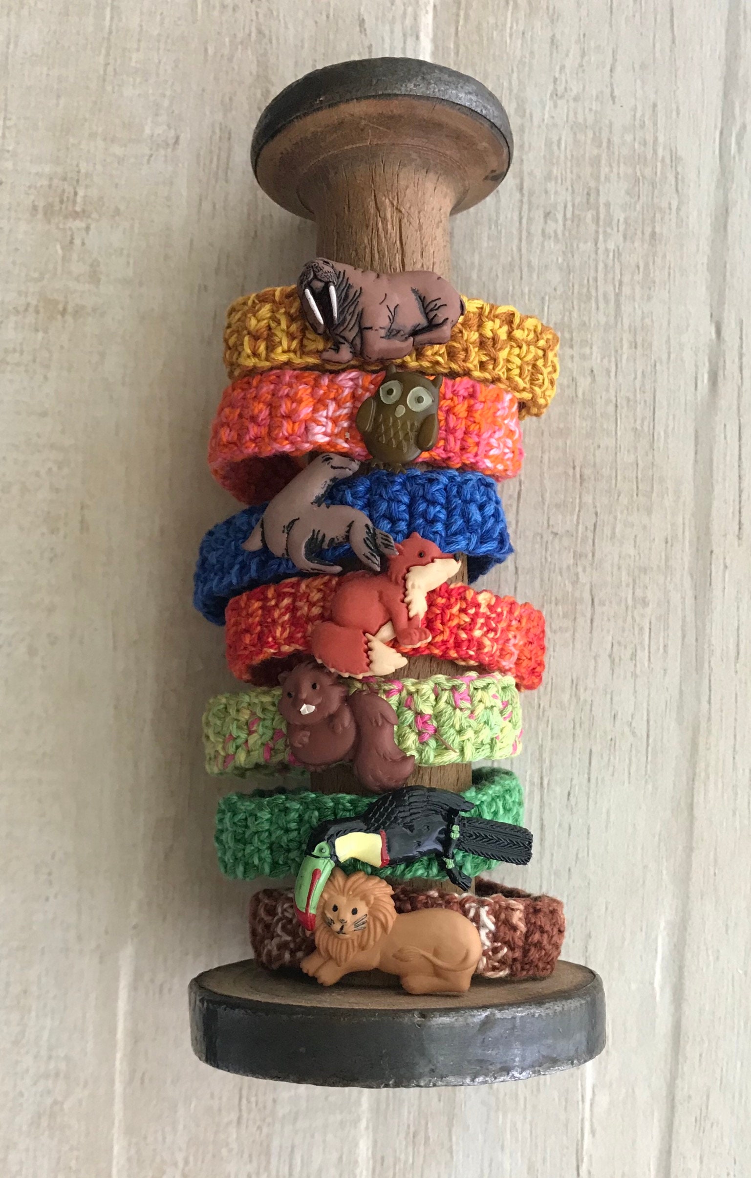 Animal Friendship Bracelet, Crochet Gift, Toucan Walrus Owl Beaver Lion Wildlife Zoo Circus Birthday