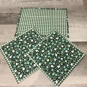 Hot Pad Set - Green checkered and floral