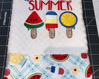 Summer Fun Geborduurde keukenhanddoek