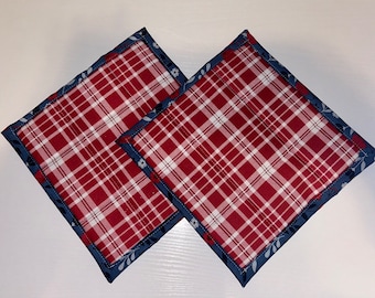 Red plaid w/flower border hot pads 8x8