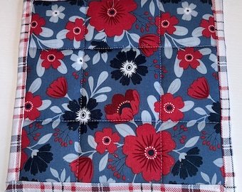 Floral red, white and blue hot pads 8x8