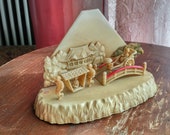 Vintage carved japanese scene, celluloid geisha, traditional japanese art, japanese scene, okimono, netsuke, rikso scene, japanese street