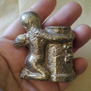 solid iron statue, candle holder, miniature cupid, small angel embracing a well, small angel statue, nude angel syr2 image 2