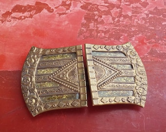 Boucle de ceinture en laiton vieilli, connecteurs en laiton, boucle de ceinture en laiton en deux parties, boucle de ceinture décorative, boucle de ceinture dorée (73/koyt1)