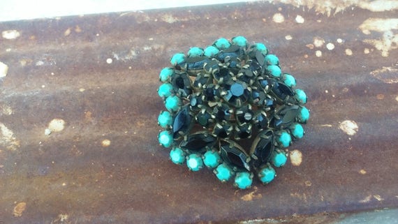 Vintage black and turquoise brooch (KOYT 1) - image 1