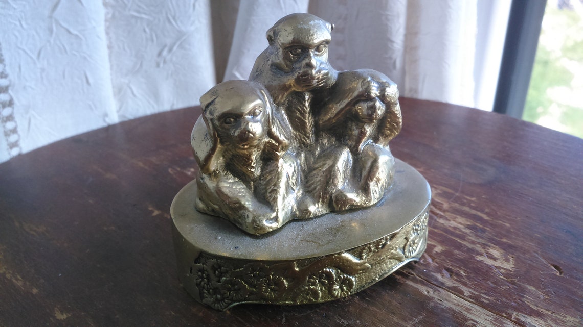 Vintage Brass 3 Wise Monkeys Miniature Solid Brass Monkeys Etsy