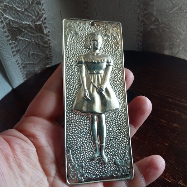Vintage "tama", nickel silver votive offering, child's health votive, girl ex-voto, petition to God, healing supplication