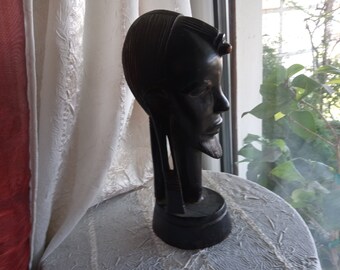 Vintage Holzstatue, Ebenholz afrikanische Statue, ethno, afrikanische Kunst, Männerkopf, EbenholzStatue, afrikanische Wohnkultur, Ebenholz Afrikanisch, handgeschnitzt