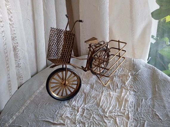 Velo vintage en laiton velo miniature velo cargo decoration de chambre d enfant decoration d interieur retro velo panier lateral velo fait main kre2 Etsy Canada