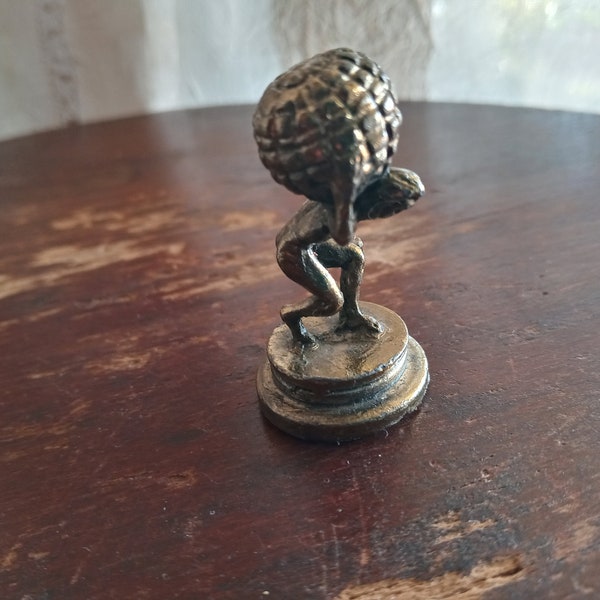 Vintage miniature Atlas, brass classical statue, fairy garden prop, shadow box prop, Titan who held up Earth, Mythological Hero (kom4)