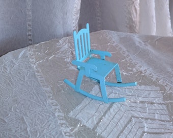 Miniature rocking chair, light blue rocking chair, dollhouse funiture, mini furniture, fairy garden rocking chair, dollhouse (pras2)