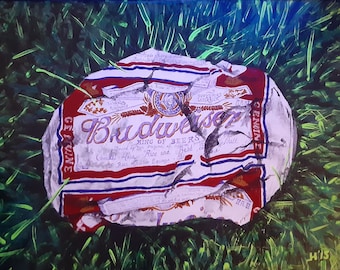 Original Budweiser Beer Bottle Painting, Red Frame (8x10) - Etsy