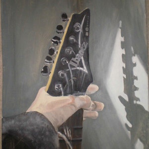 Original Painting Ibanez Guitar Light Shadow Oil Canvas