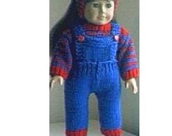 SALE KNITTING PATTERN Instant Download Overalls, Sweater, Headband: Doll Clothes for 18 Inch Boy Girl Dolls