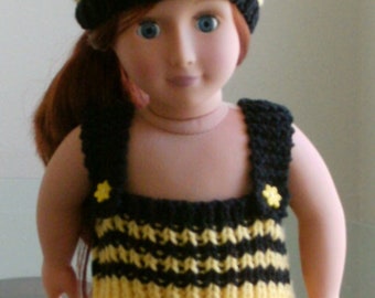 SALE Knitting Pattern Download BUMBLE BEE Sunsuit, Cap, and Sandals Doll Clothes for 18 Inch Dolls Knitting Pattern