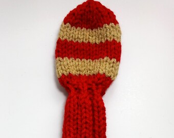 EROS GIFTS Eros Red Gold Bling Hybrid Golf Club Headcover, Eros Red with 2 Gold Bling Stripes for irons driving irons hybrids Hand Knit Gift