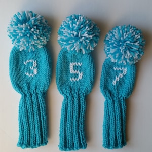 Single or SET Hand Knit Golf Club Headcovers, CUSTOM Any Color. Number, Pom or Tassel, for Drivers, Woods 3 4 5 7, 9 11 Hybrid vintage style