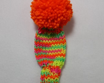 Hand Knit NEON Colors 8" Hybrid Golf Club Headcover with Neon Orange POM fits Small Hybrid, Iron, Putter, Retrievers,