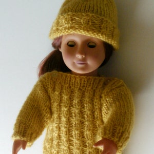 SALE KNITTING PATTERN Instant Download  Easy-to-Knit Cable Twist Sweater and Cap fits 18 inch 20-inch dolls