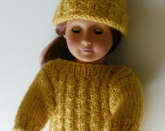 SALE KNITTING PATTERN Download Easy-to-Knit Cable Twist Sweater, Cap for 18-inch and 20-inch baby dolls, fits Babies. Worsted Weight Yarn.