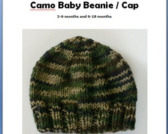 PATTERN Camo Camouflage for Infant Beanie to fit Newborn, 3 mo, 6 mos, 12 mo, 18 mo KNITTING PATTERN Instant Download