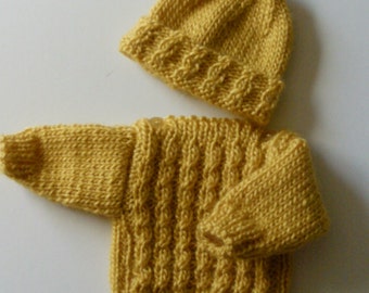 SALE KNITTING PATTERN Download Easy-to-Knit Cable Twist Sweater, Cap for 18-inch and 20-inch baby dolls, fits Babies. Worsted Weight Yarn.