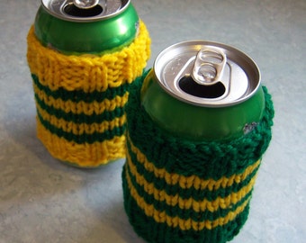 SALE PATTERN Download Pop Soda Beer Can Cozy Cozies Insulators in Sports Team Colors for Gift Stocking Stuffer Easy to Knit Knitting Pattern