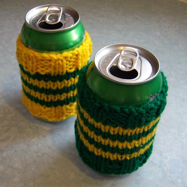 SALE PATTERN Download Pop Soda Beer Can Cozy Cozies Insulators in Sports Team Colors for Gift Stocking Stuffer Easy to Knit Knitting Pattern
