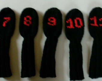 Black 10-inch covers for irons wedges, Red numbers CHOOSE Only What You Need 1, 2, 3, 4, 5, 6, 7, 8, 9, 11, 12, 13, G, P, S, A, X or CUSTOM