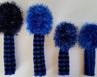 CUSTOM Fun Fur Headcovers Solid, Stripes, Multicolor to fit Drivers, Woods 3 5 7 or 9 11 Hybrid Irons Hand Knit, Extra Thick for Durability