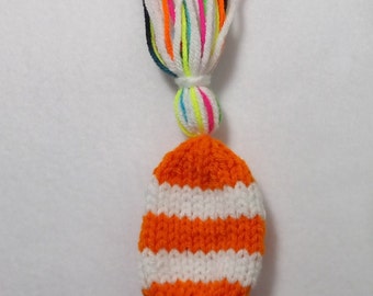 Hand Knit ORANGE with 2 White stripes 8" Hybrid Golf Club Headcover with Multicolor Tassel fits Small Hybrid, Iron, Putter, Retrievers,