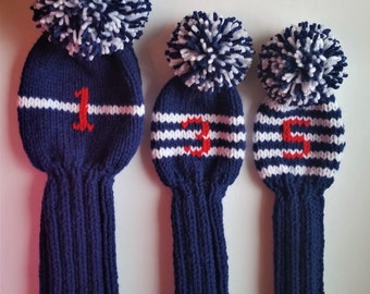 Custom Knit Golf Club Headcovers • Retro Pom Pom Style • Any Colors