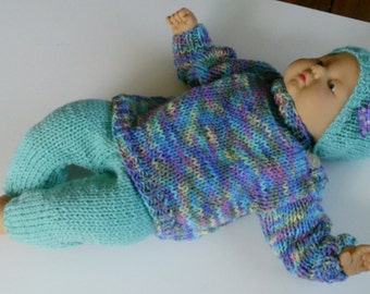 SALE KNITTING PATTERN, Winter Monet Sweater, Pants, and Beanie Cap with Butterfly for Baby, 0-3 months, 20-24 inch Dolls Knitting Pattern