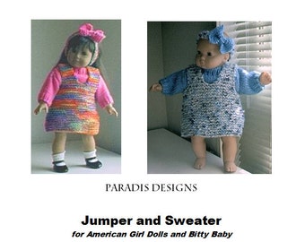 Jumper, Sweater and Bow-Decorated Headband for American Girl, Bitty Baby and Other 15-18 Inch Dolls KNITTING PATTERN Instant Download