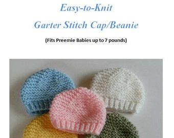 SALE KNITTING PATTERN Download Adorable Preemie Infant Beanie Caps for Babies and and for 15- to 18-inch Dolls, Diy Hand Knit Stocking Cap