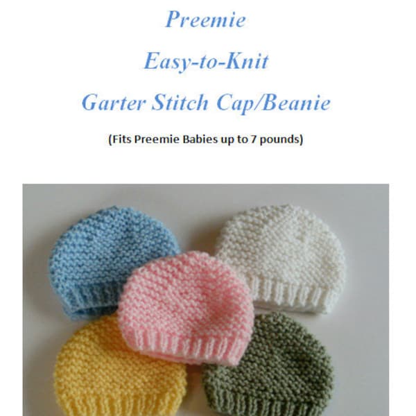 SALE KNITTING PATTERN Download Adorable Preemie Infant Beanie Caps for Babies and and for 15- to 18-inch Dolls, Diy Hand Knit Stocking Cap