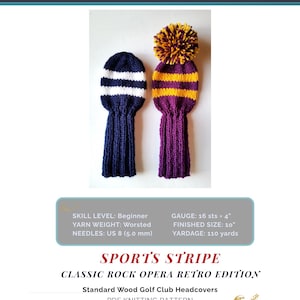Easy-to-Knit Classic Retro Sports Stripe — Golf Club Cover | Knitting Pattern (Digital Download)